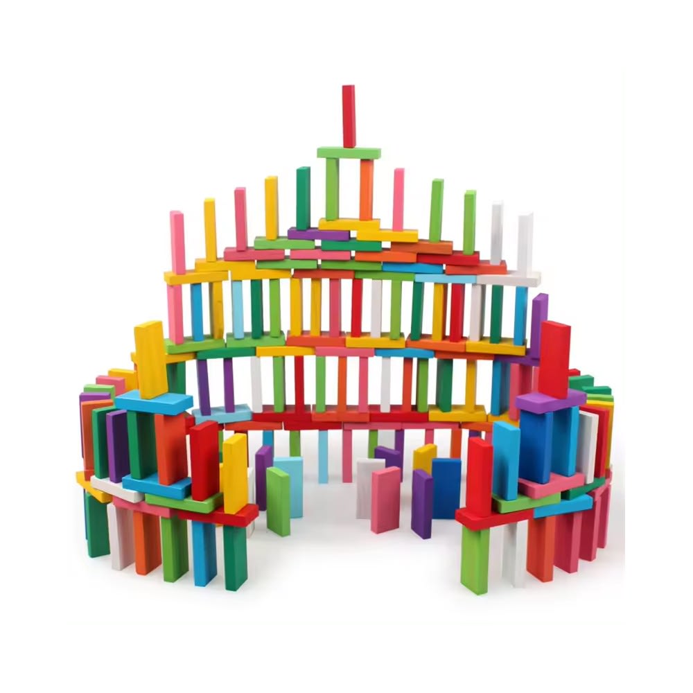 100 Pieces Wooden Domino Blocks Set – Multicolor Educational Building & Stacking Toy for Kids 4
