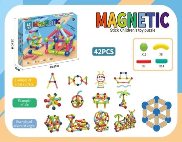 42 Pieces Magnetic Stick Building Block Set for Kids – Educational STEM Construction Toy