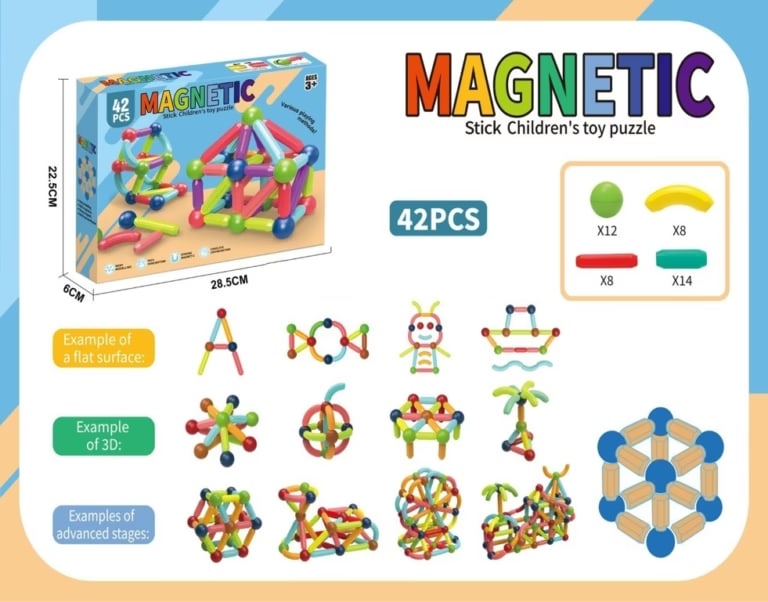 42 Pieces Magnetic Stick Building Block Set for Kids – Educational STEM Construction Toy alternate view
