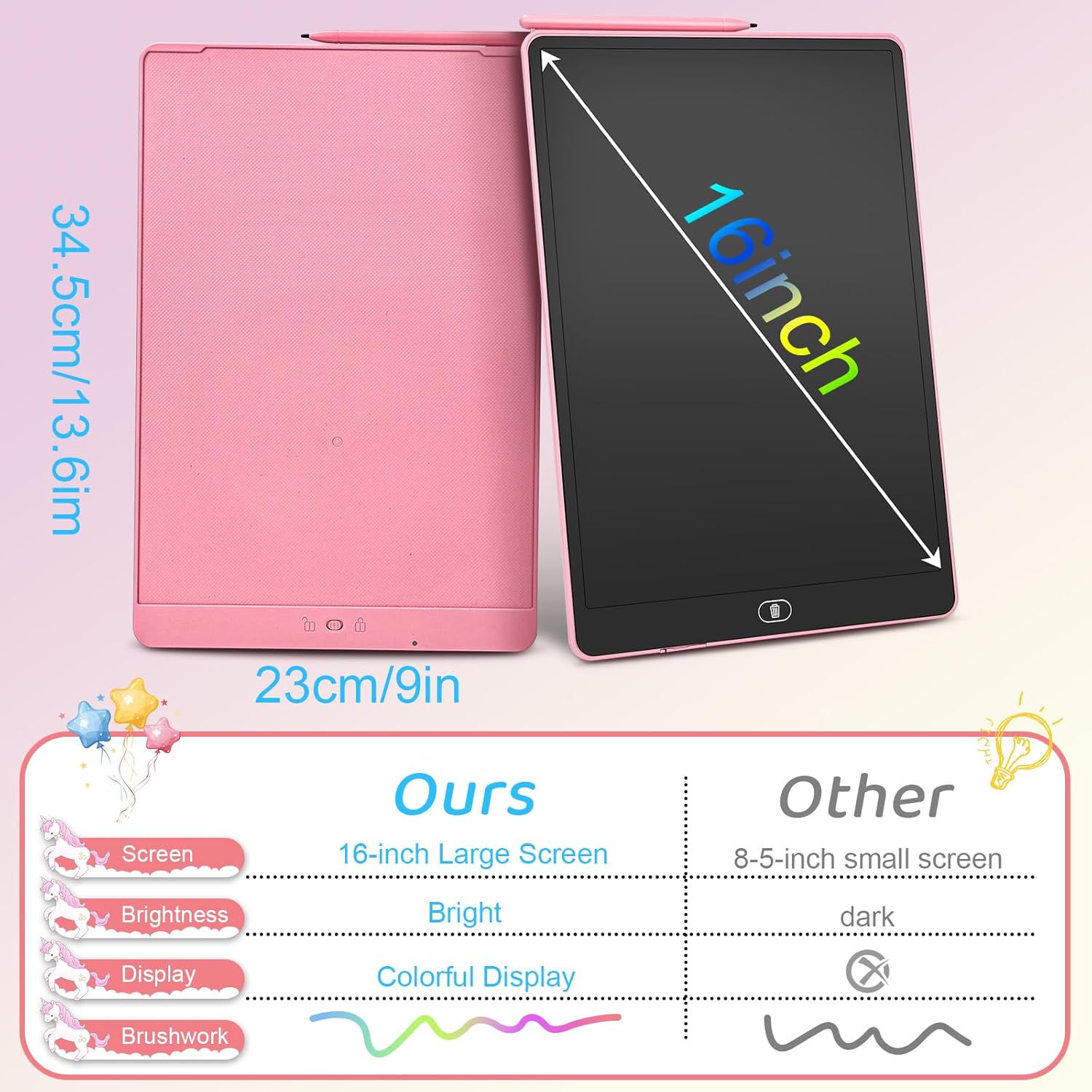 Product Name: 16" Premium Digital Drawing Tablet for Kids – Multicolor Erasable Writing Pad 3