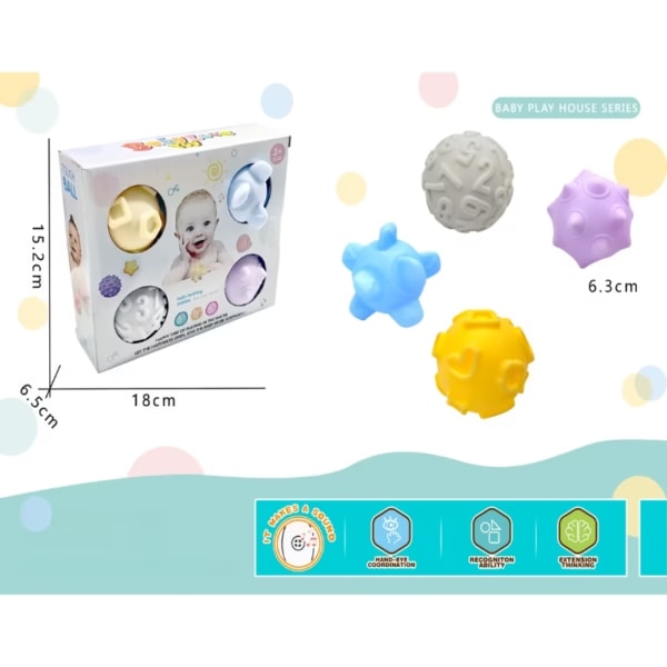 4 Pieces Sensory Squeeze Balls Set for Babies – Soft Textured Educational Sensory Toy
