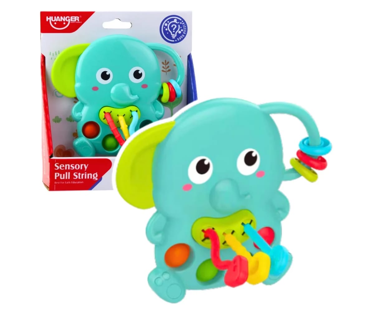Elephant Sensory Pull String Rattle – Interactive Silicone Teething & Learning Toy for Babies alternate view