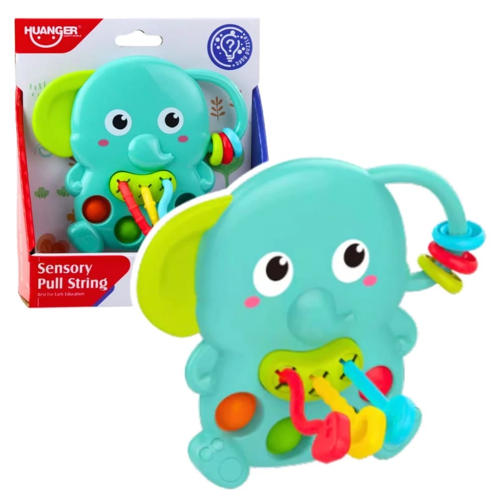 Elephant Sensory Pull String Rattle – Interactive Silicone Teething & Learning Toy for Babies 3