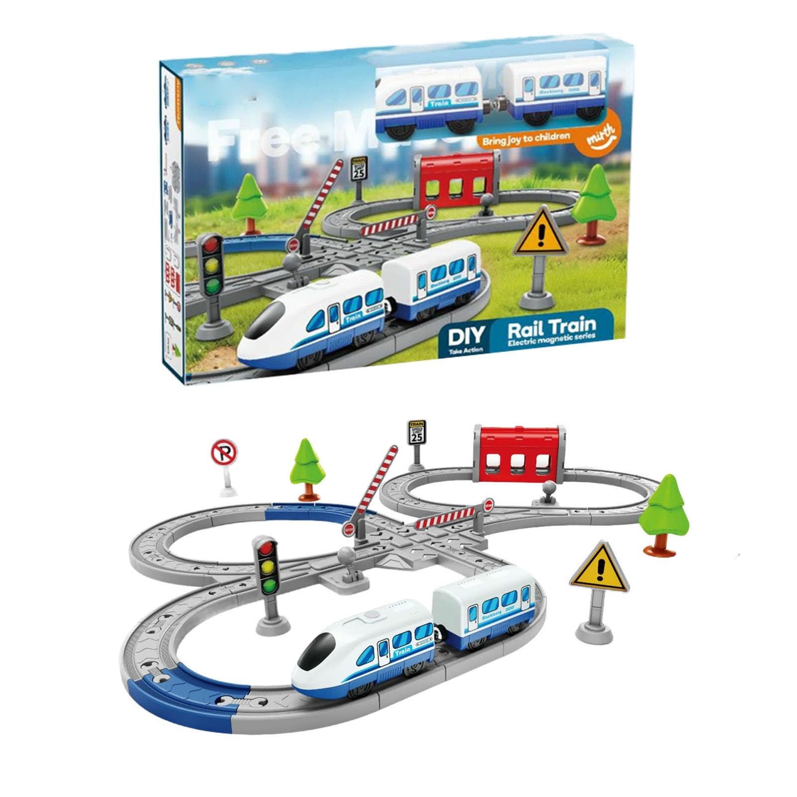 DIY 76 Pieces Electric Rail Train Set with Lights | Educational Track Building Toy for Kids 2