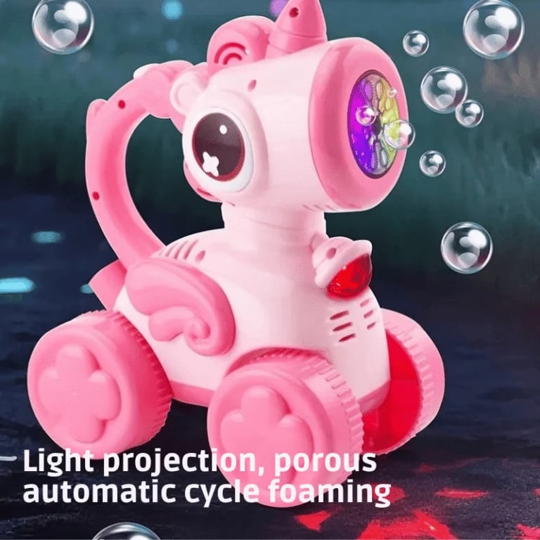 Electric Unicorn Bubble Car with Hand Push | Light, Music & Bubble Blowing Toy for Kids 2