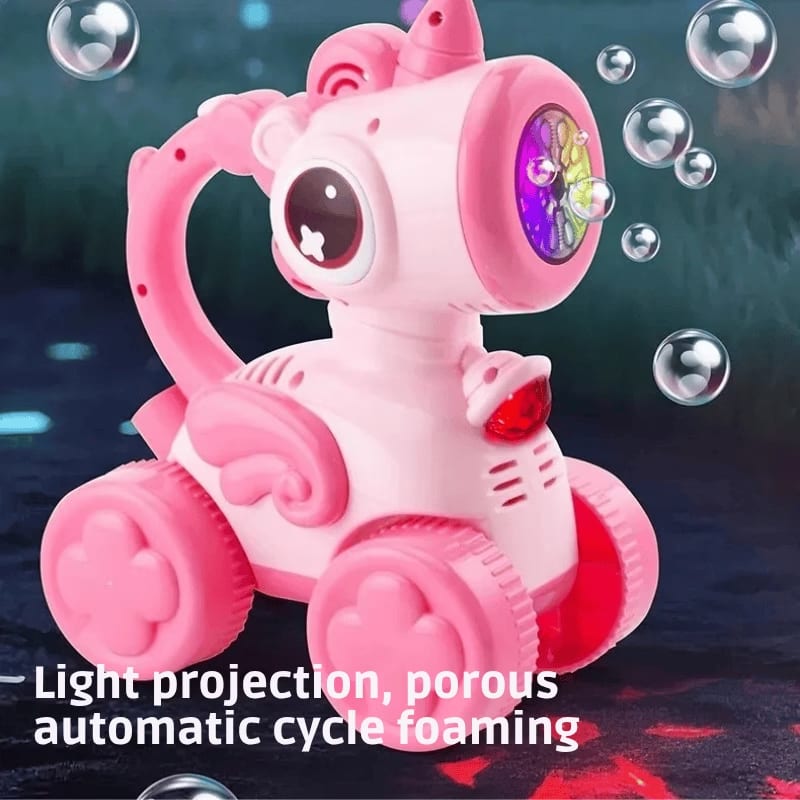 Electric Unicorn Bubble Car with Hand Push | Light, Music & Bubble Blowing Toy for Kids 3