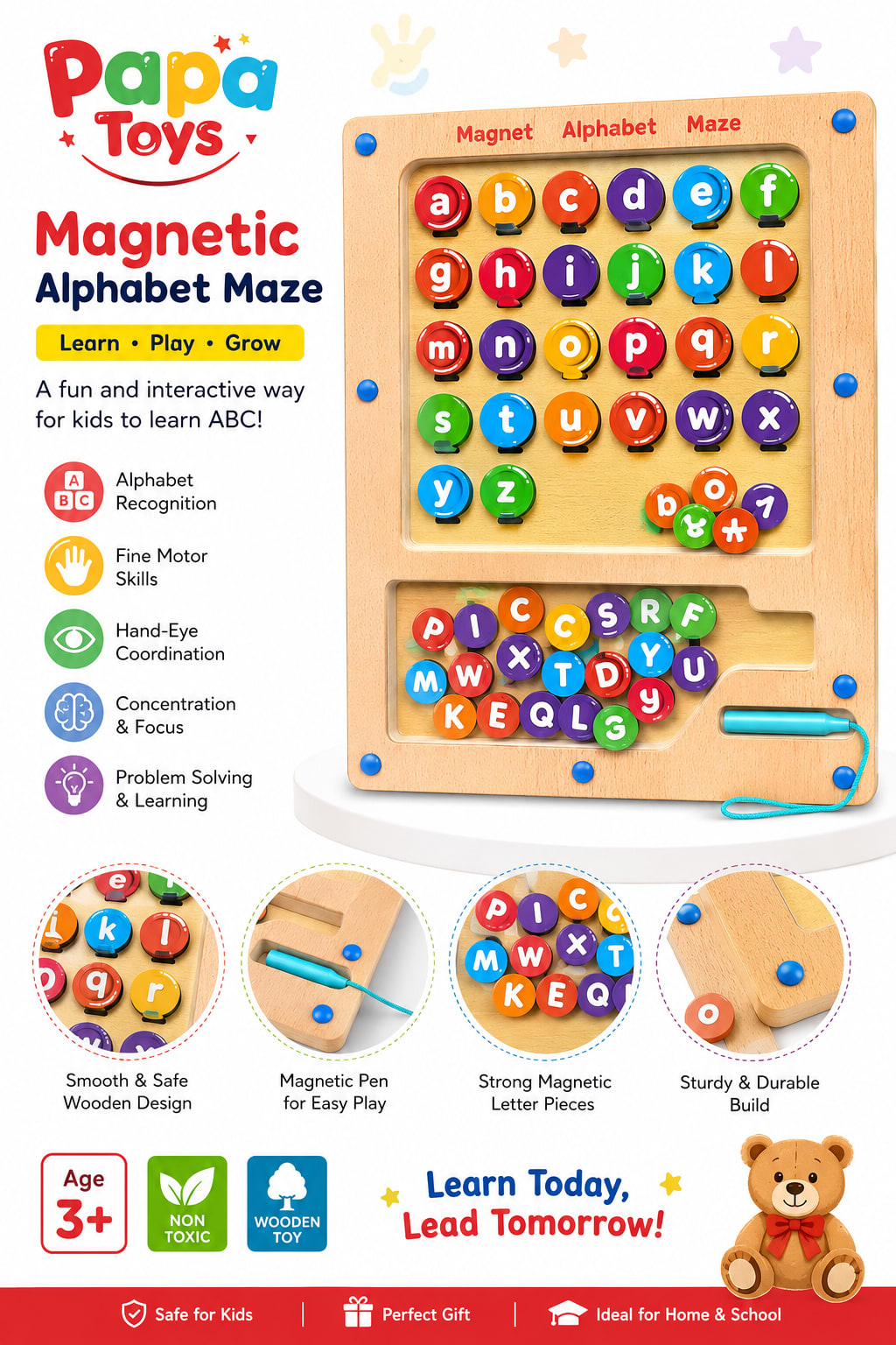 Magnetic Alphabet Maze Pairing Game / Wooden ABC Learning Board