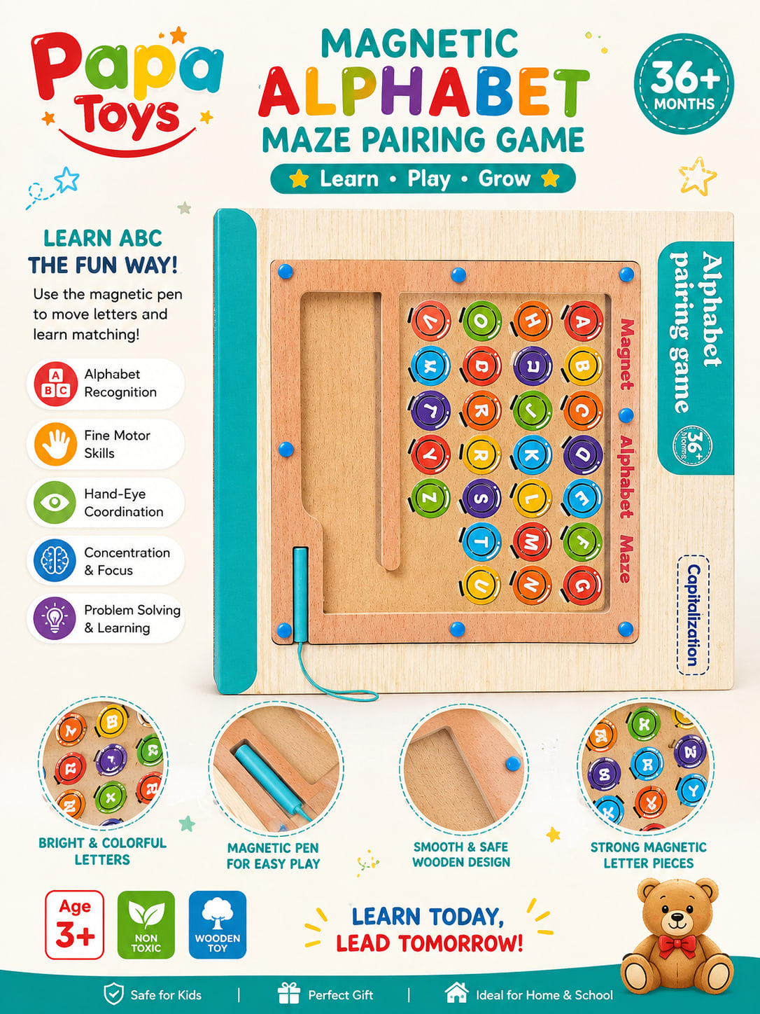 Magnetic Alphabet Maze Pairing Game / Wooden ABC Learning Board alternate view
