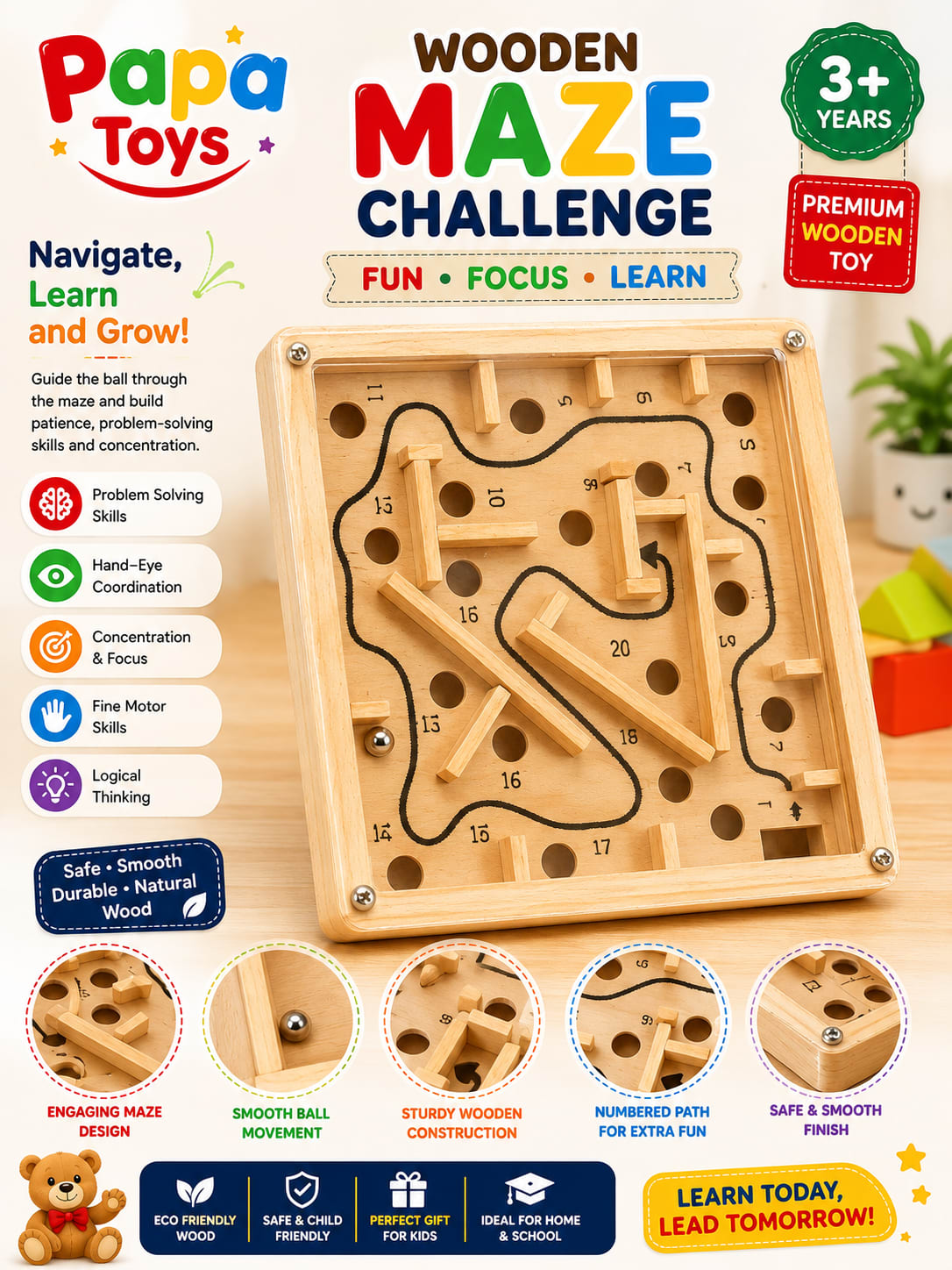 Wooden Maze Challenge / Wooden Ball Maze Learning Toy