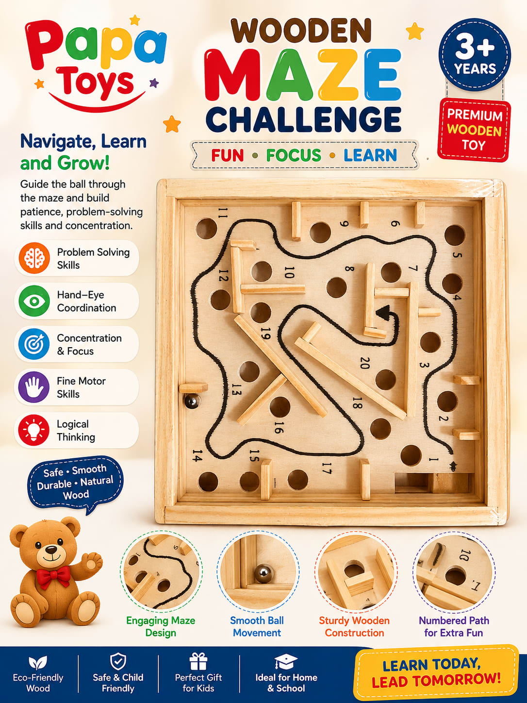 Wooden Maze Challenge / Wooden Ball Maze Learning Toy alternate view