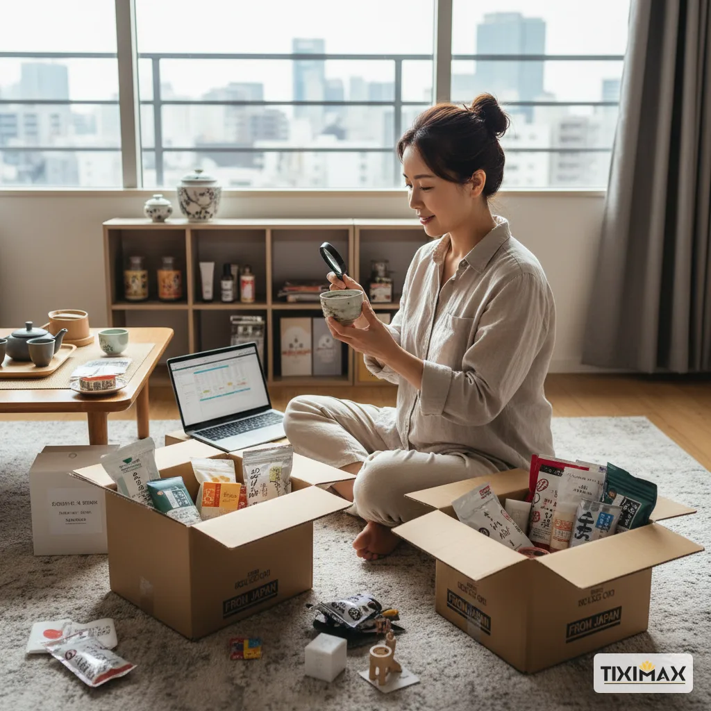 Chủ shop online đang kiểm tra hàng hóa Nhật nhập khẩu