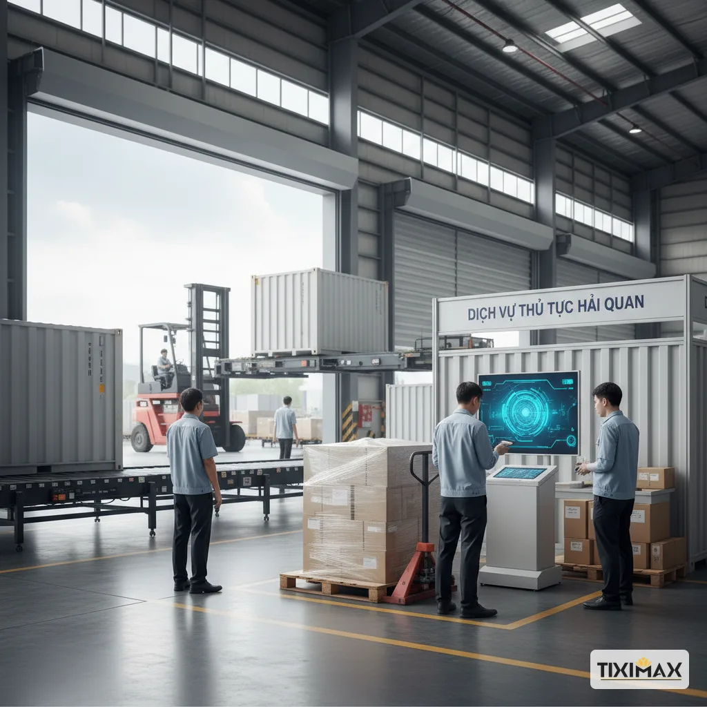 Công nhân đang kiểm tra, sắp xếp hàng hóa