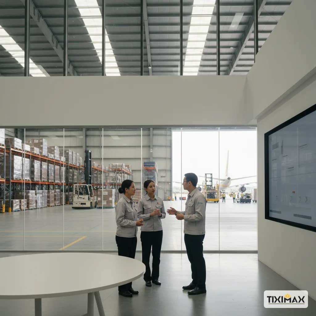 Công nhân đang trao đổi công việc về dịch vụ thủ tục hải quan
