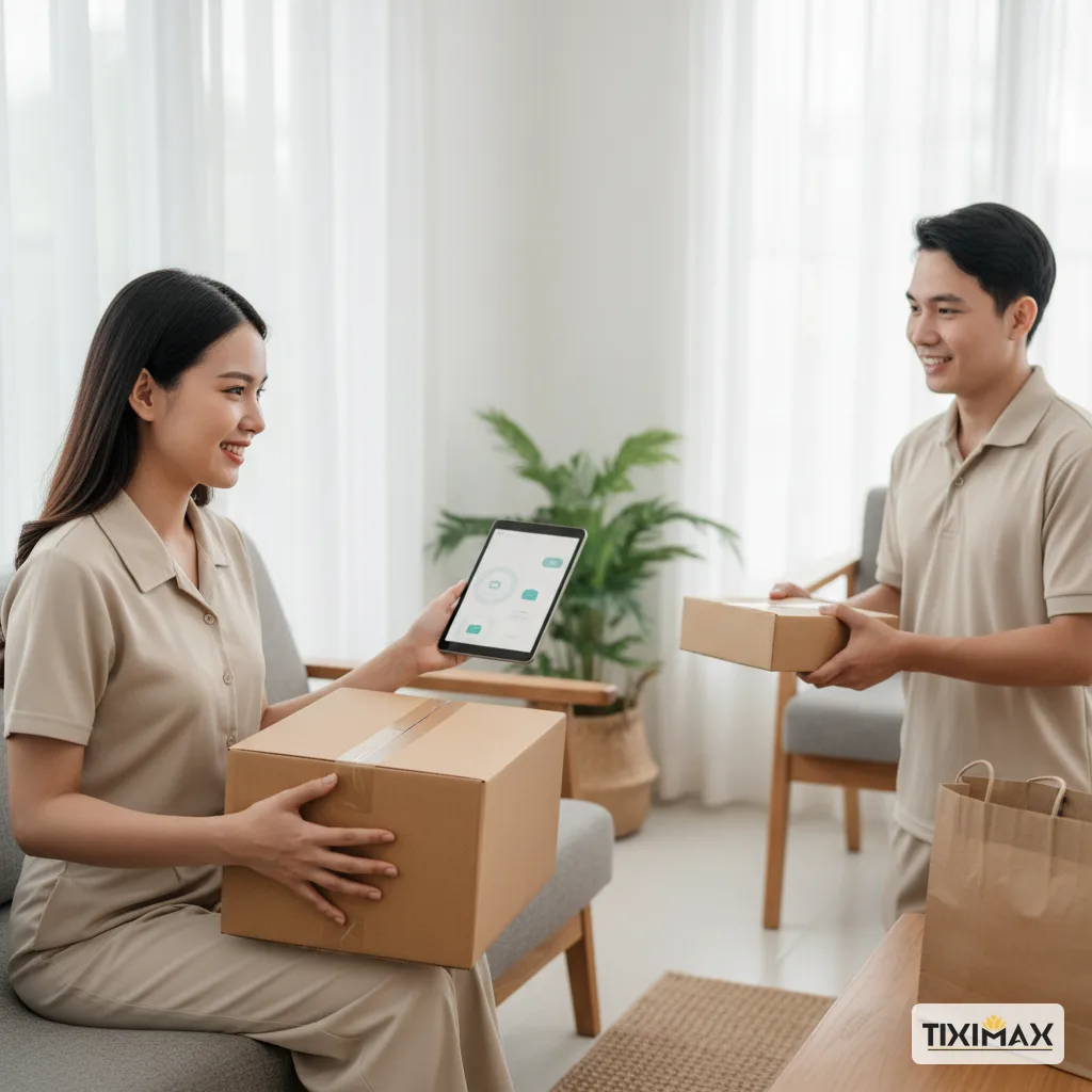 Hai người đang giao nhận hàng ebay