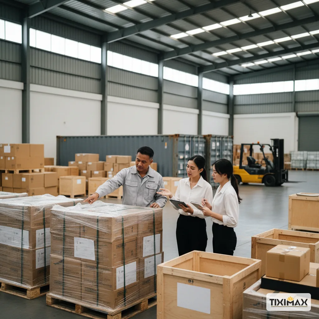 Nhân viên kiểm tra hàng hóa trong kho