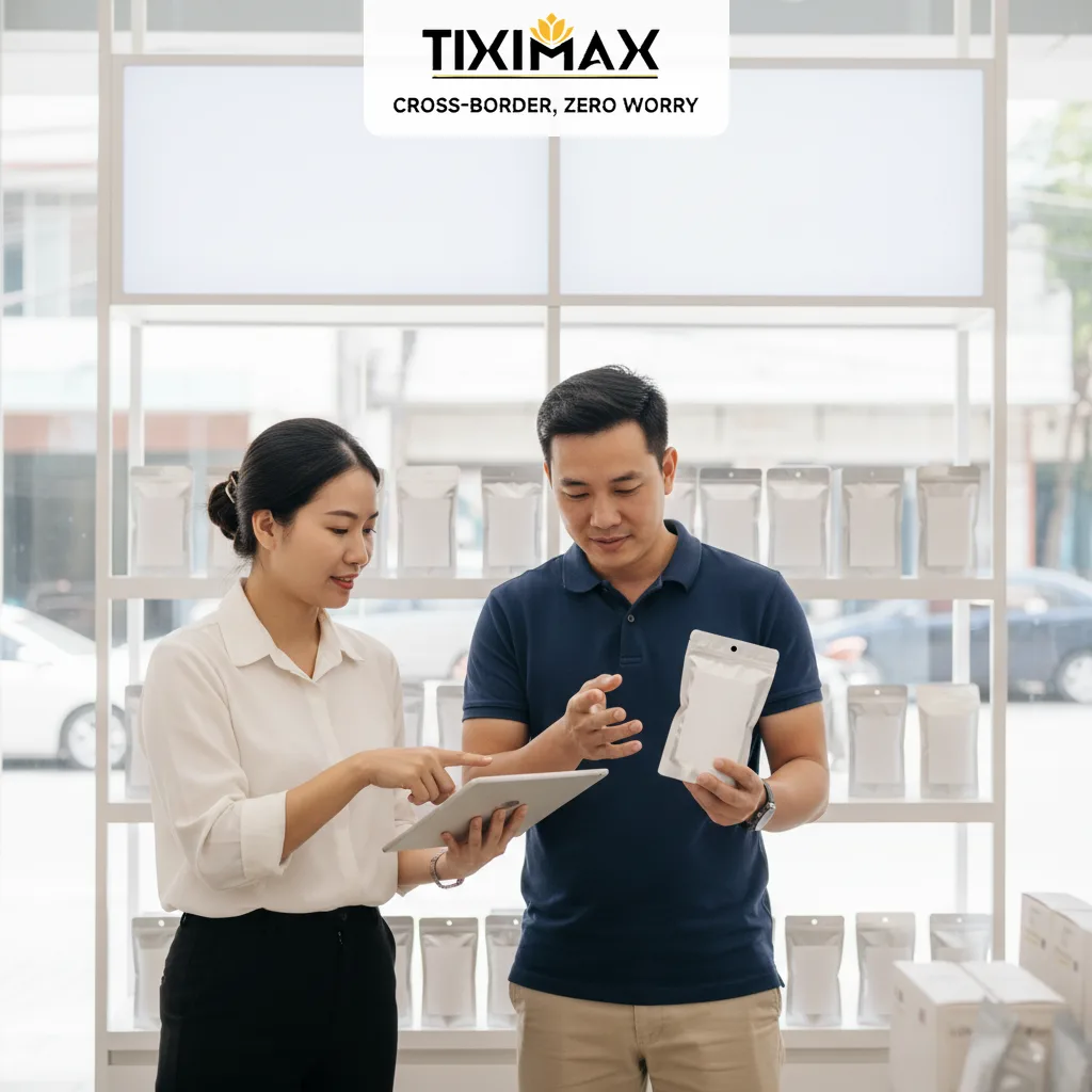 Hai người Việt Nam kiểm tra cách mua hàng chính hãng trên Amazon
