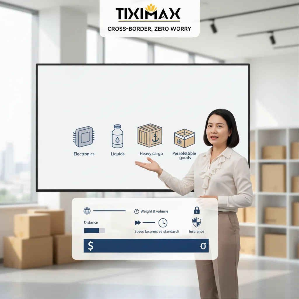Người phụ nữ trình bày các yếu tố ảnh hưởng và bảng giá chuyển phát nhanh quốc tế