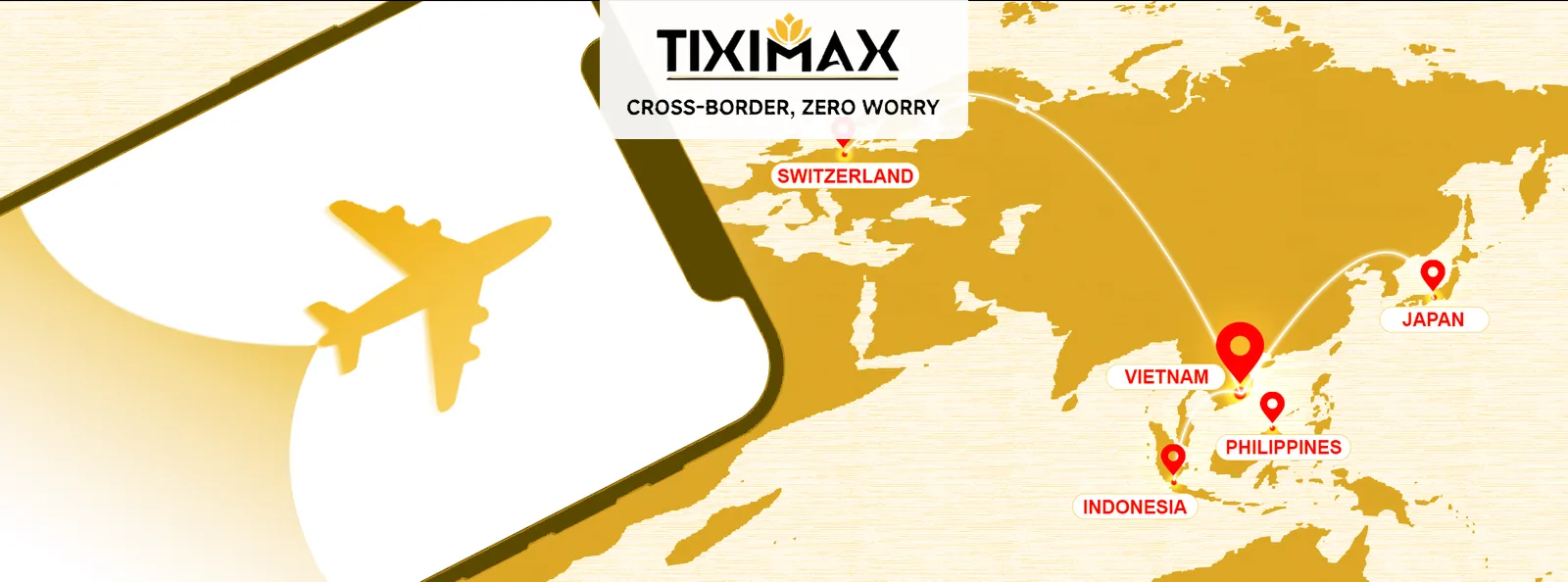 Bản đồ thế giới, máy bay, tuyến đường vận chuyển quốc tế Tiximax.