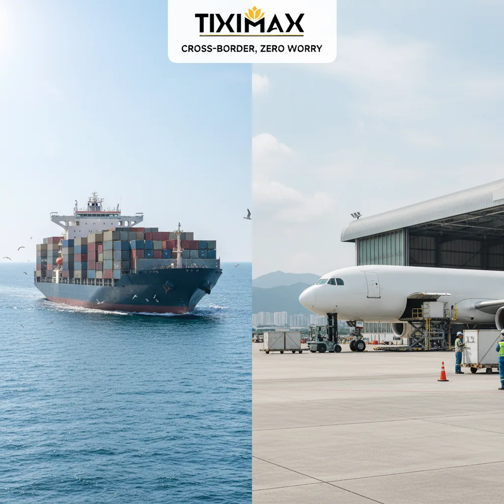 Tàu container và máy bay vận chuyển hàng hóa đường biển, hàng không.