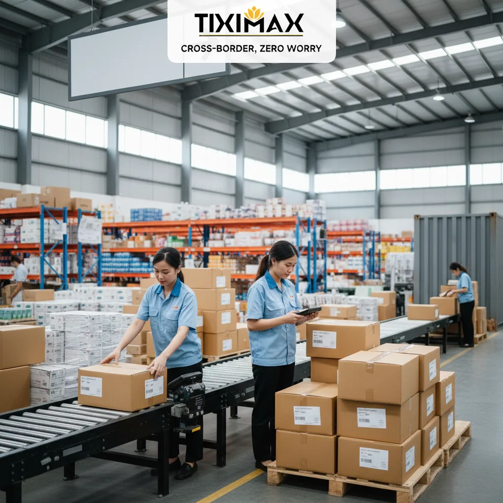 Hai nữ nhân viên xử lý đơn mua hàng Amazon Ấn Độ trong kho logistics.