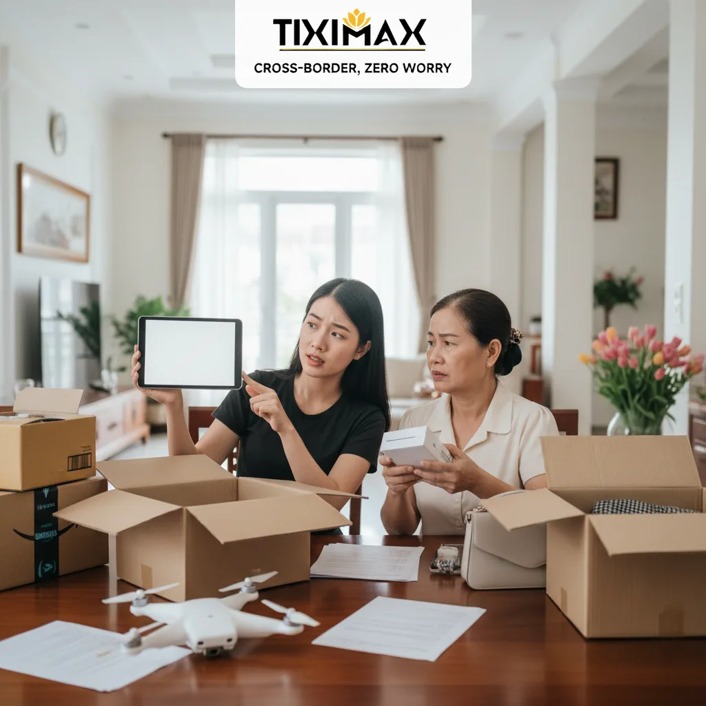 Hai phụ nữ ở Việt Nam xem máy tính bảng và tự hỏi mua hàng trên Amazon có an toàn không