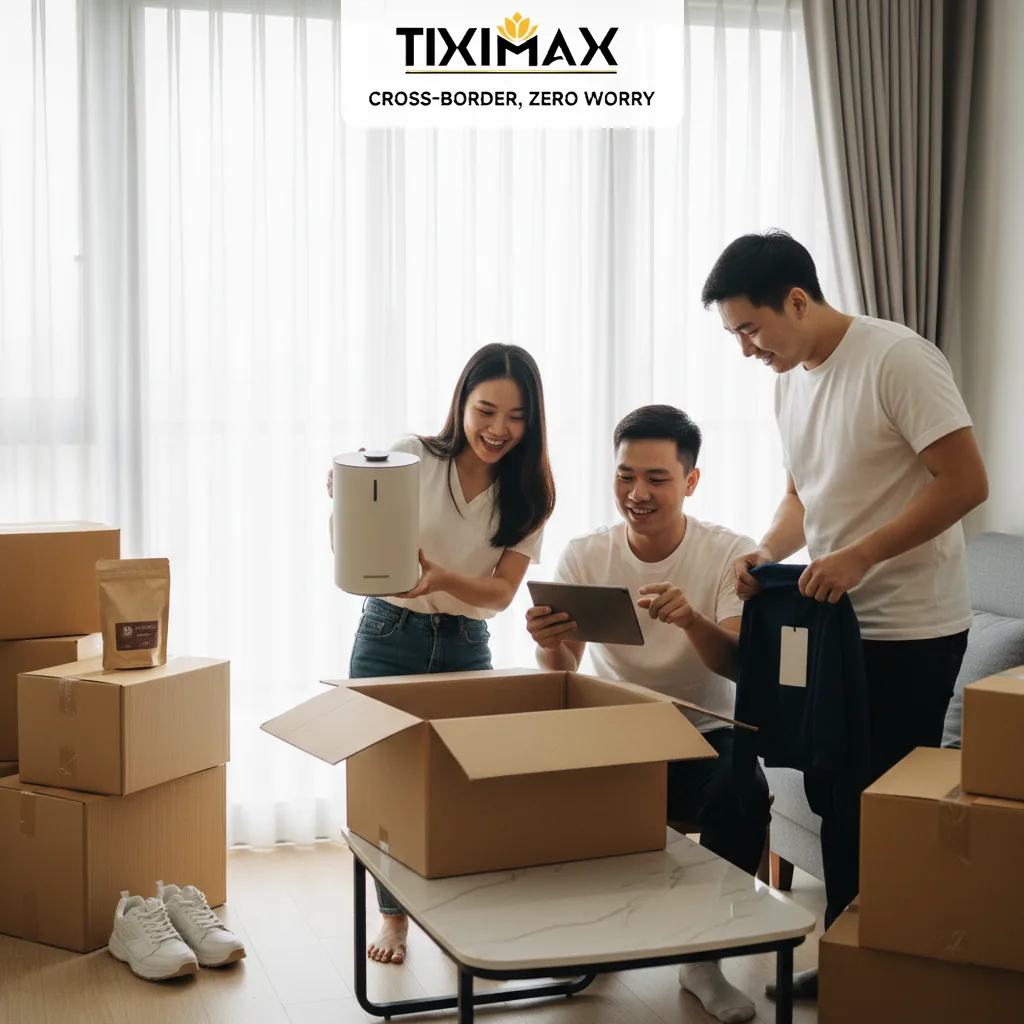 Ba người Việt mở hộp hàng, kiểm tra hàng mua trên Amazon Đức.