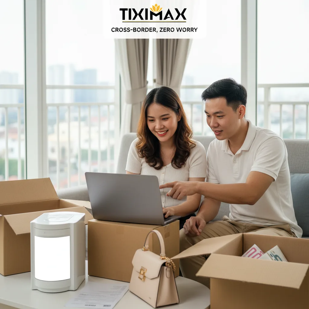 Cặp đôi Việt xem laptop mua hàng Amazon Đức