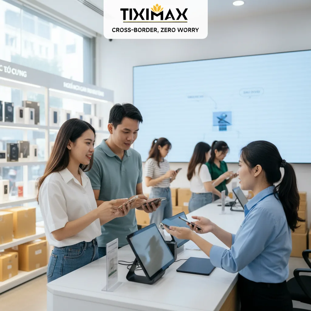 Cách thanh toán tiền khi mua hàng trên Amazon bằng điện thoại tại quầy giao dịch.