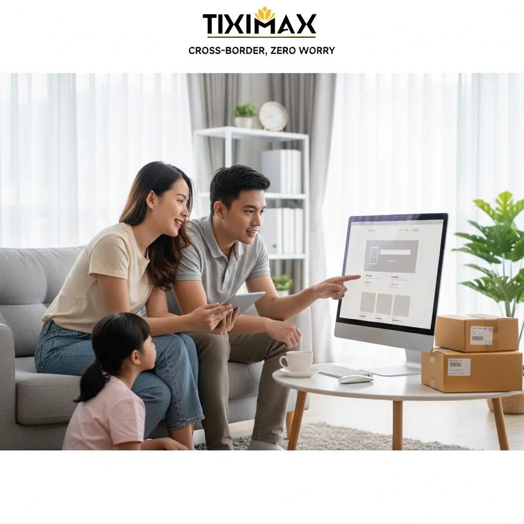 Ba người Việt xem máy tính mua hàng trên Amazon về Việt Nam