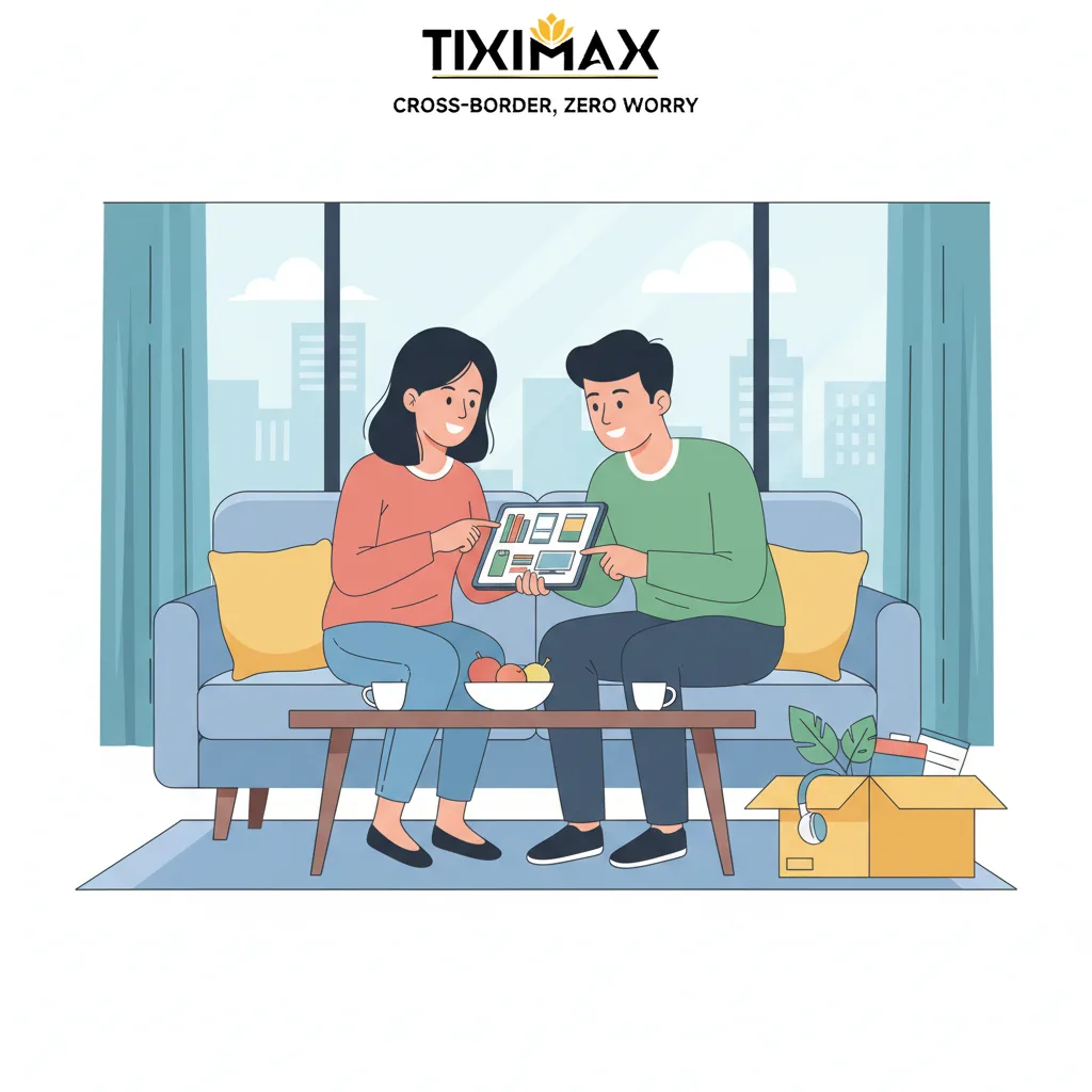 Cặp đôi xem sản phẩm trên máy tính bảng tại nhà.