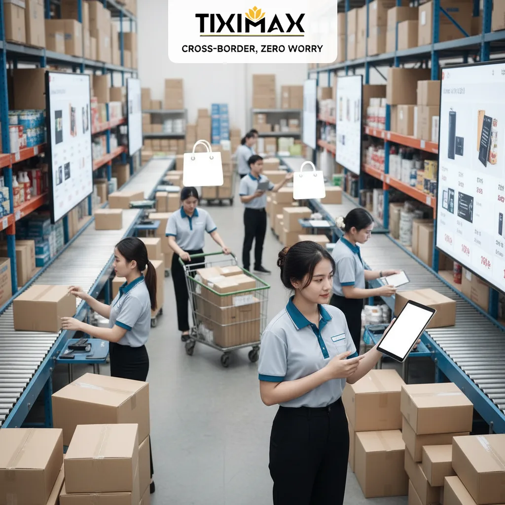 Nhân viên xử lý đơn hàng trong kho logistics hiện đại.