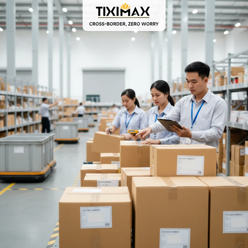 Nhân viên kho vận kiểm tra mua hàng eBay từ Trung Quốc về Việt Nam.