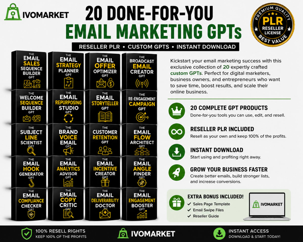 20 Email Marketing GPTs PLR Bundle | Reseller Rights