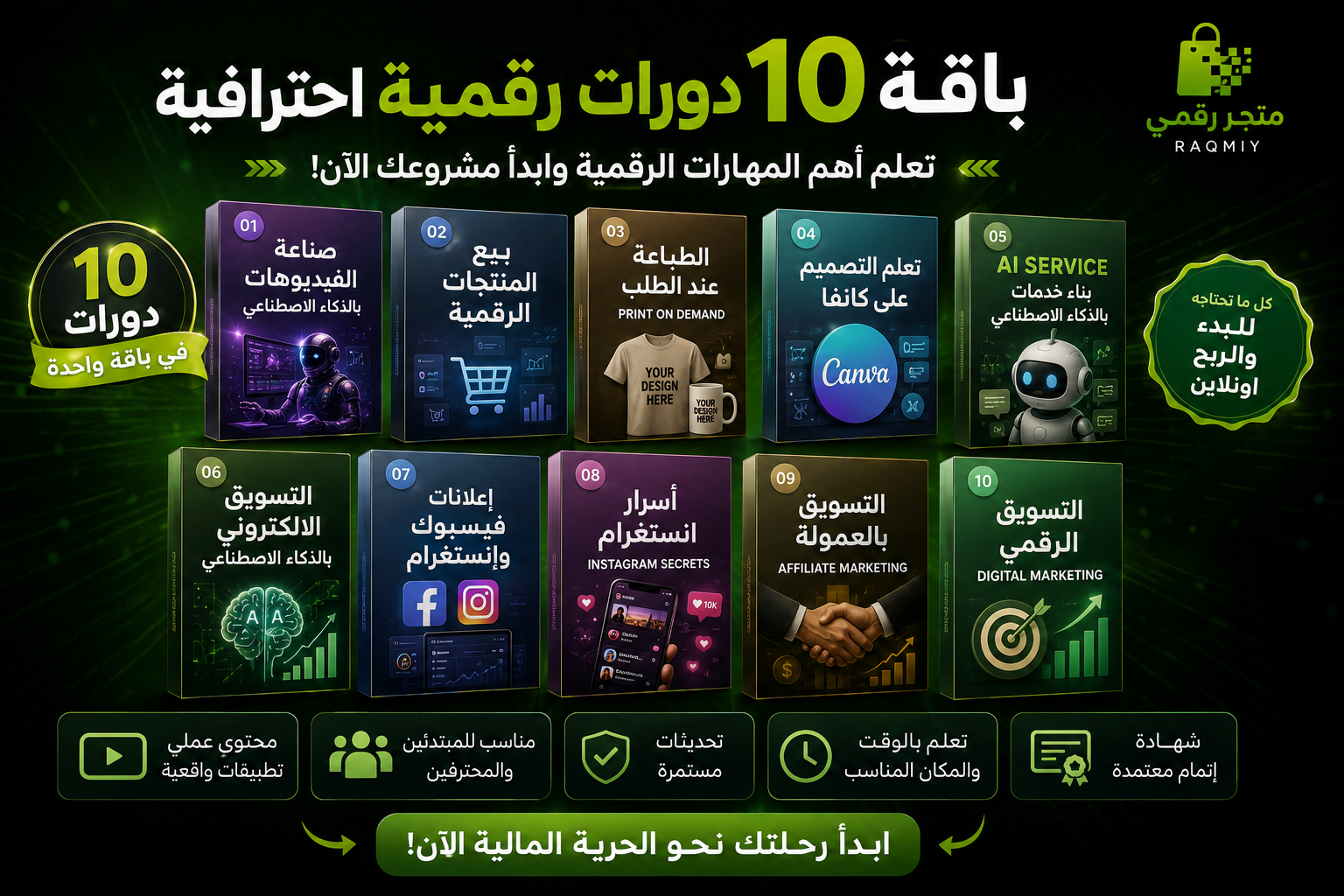 باقة 10 دورات رقمية احترافية في الذكاء الاصطناعي والتسويق الرقمي