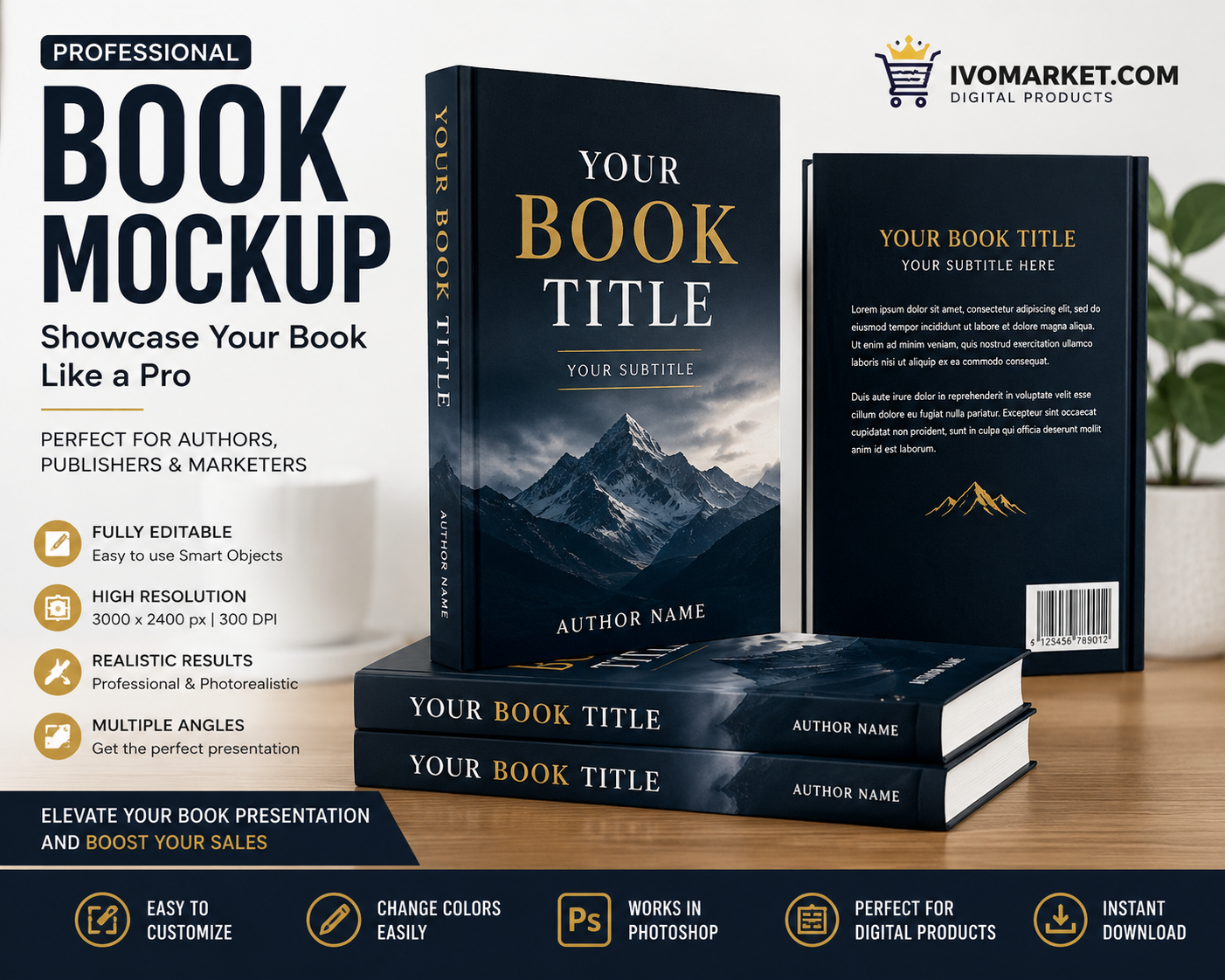 Professional Book Mockup | Ebook Cover Mockup Template