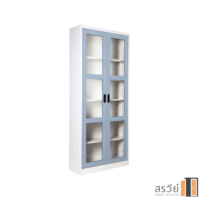 ตู้เหล็กบานเปิด กระจกใส ยี่ห้อ KIOSK รุ่น MAX-052 สีเทาฟ้า