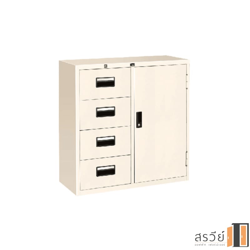 ตู้รวม 3 ฟุต 1 บานเปิด 4 ลิ้นชัก ยี่ห้อ ISO รุ่น R-34 สีขาว