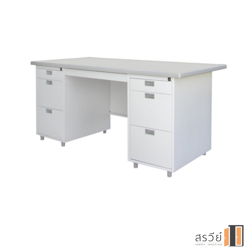 โต๊ะทำงานเหล็ก 5 ฟุต ยี่ห้อ Luckyworld -TG สีขาวควันบุหรี่
