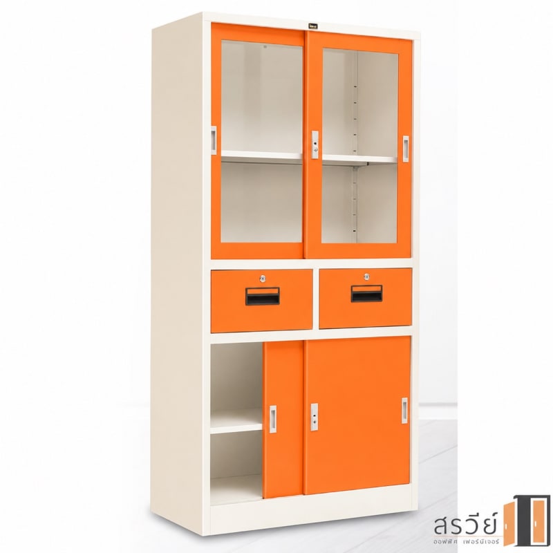 ตู้เหล็กบานเลื่อนผสม ISO รุ่น LKAS-305 สีส้ม