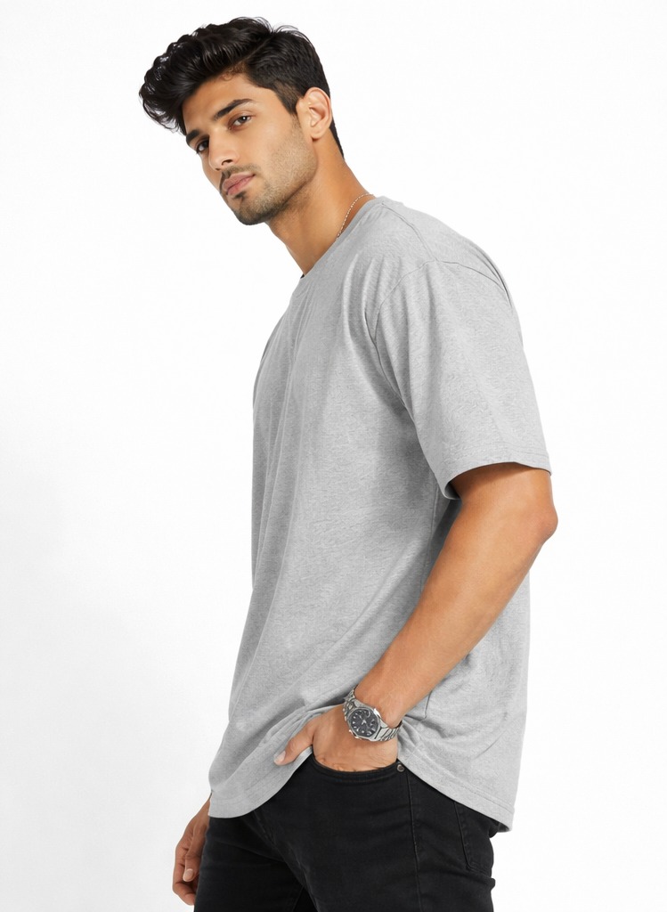 Men & Women Oversized Cotton T-Shirt (Heather Grey) | Premium Casual Loose Fit Round Neck Tee t shirts image 3 thumbnail