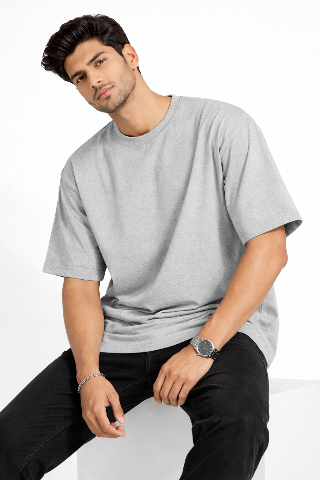 Men & Women Oversized Cotton T-Shirt (Heather Grey) | Premium Casual Loose Fit Round Neck Tee t shirts image 4 thumbnail