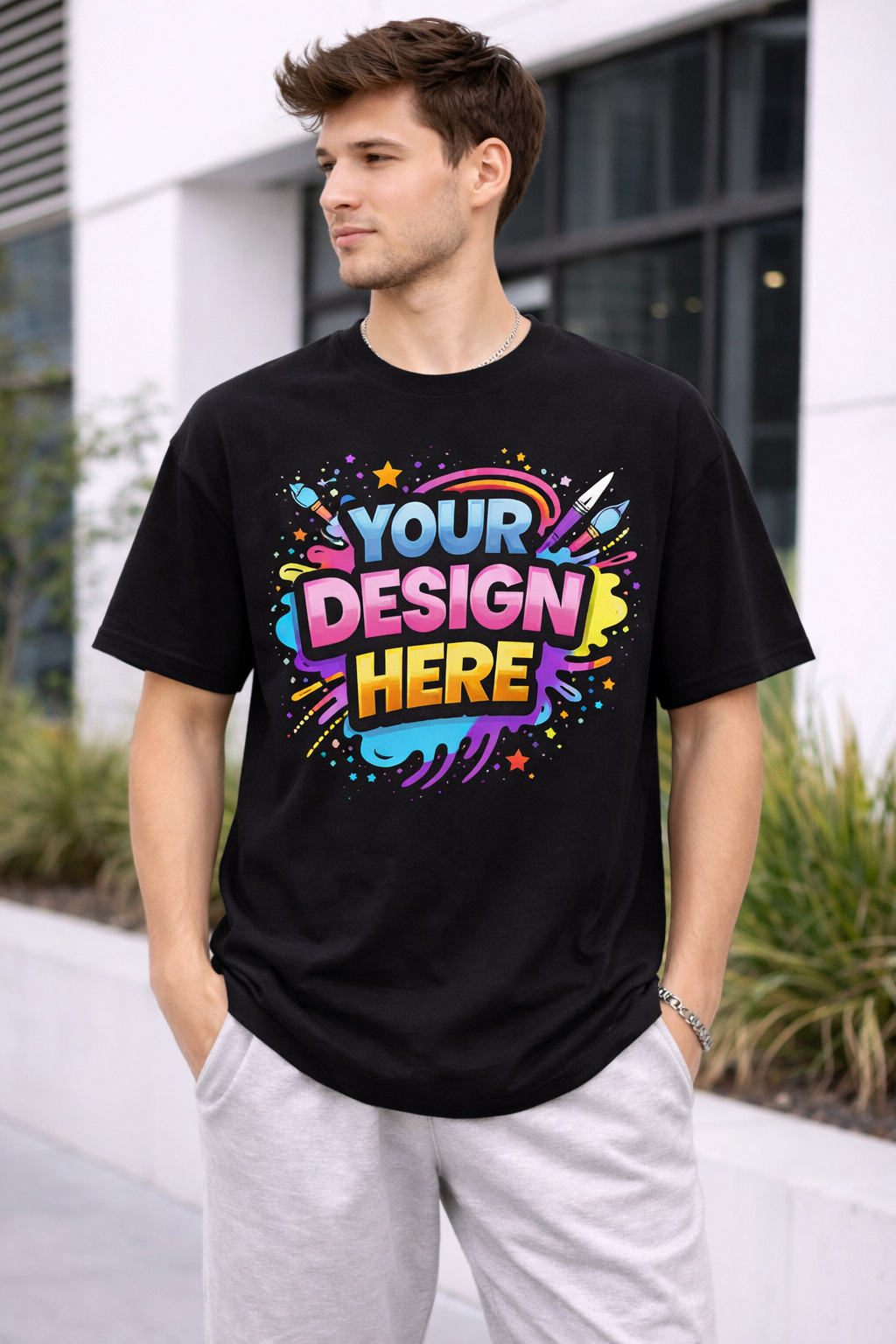 Custom Printed Oversized T-Shirt – Upload Your Design, Photo or Logo | Unisex Cotton Black Tee | Personalised Print t shirts image 2 thumbnail