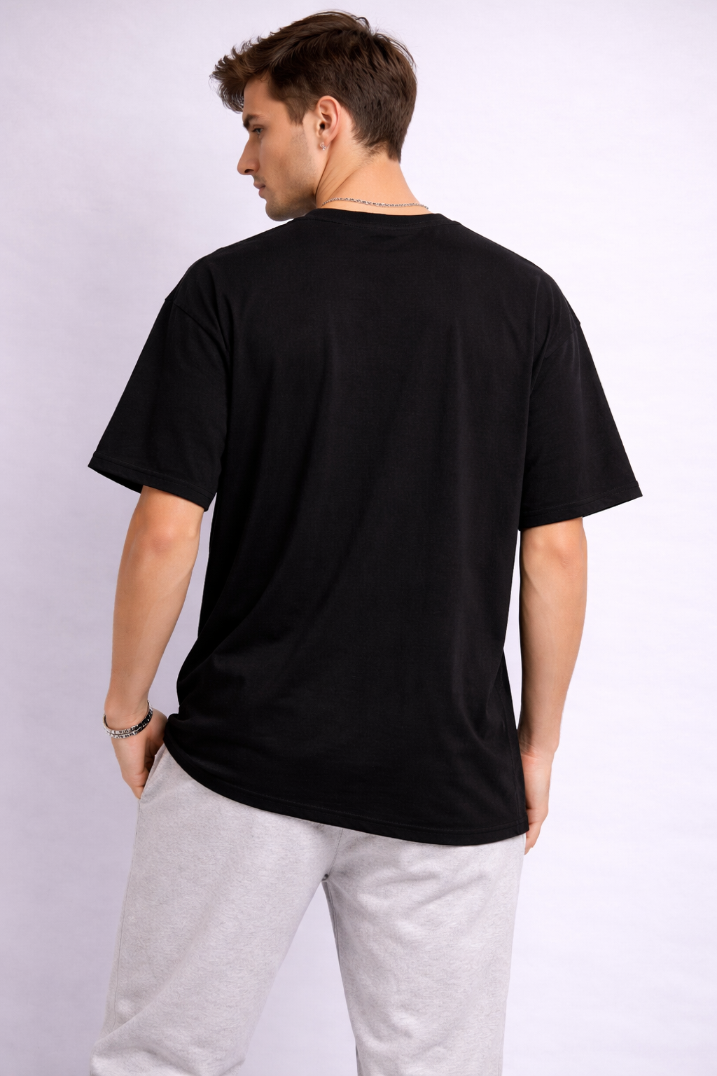 Unisex Oversized Black T-Shirt – 100% Cotton Drop Shoulder Round Neck Solid Tee | Streetwear Loose Fit t shirts image 4 thumbnail