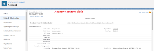 Step4: Create a custom field on account “Company Name” and make it available for all user profiles.