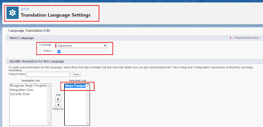 Step3: Add supported language for each user: in our case, we have selected Japanese for one of our users.