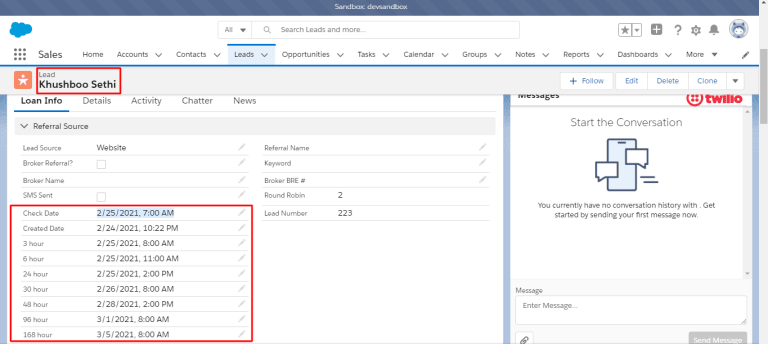 schedule SMS To Lead during business hours in salesforce