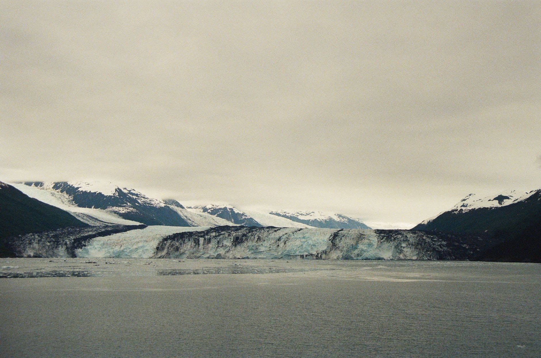 The boat approaching a tidewater glacier face in Kenai Fjords with calved ice floating around the bow