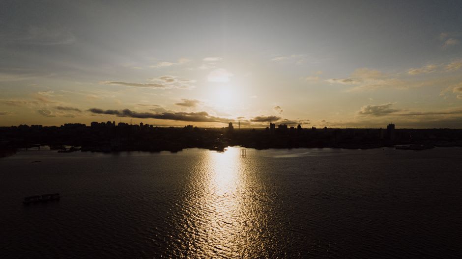 Sunset light over the Amazon River seen from the hilltop ruins of Fort Gurjao near Obidos