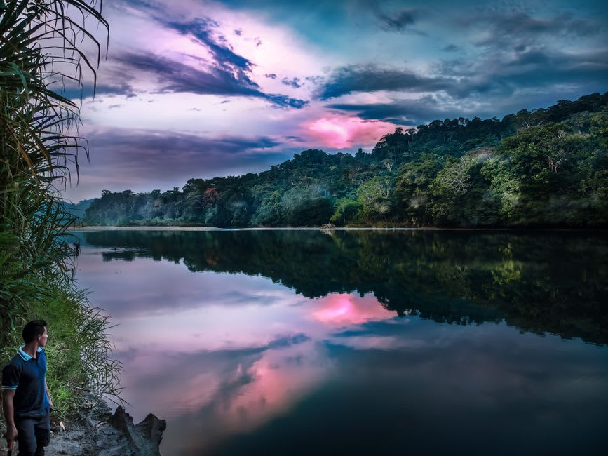 Bobonaza River at dusk near Sarayaku community territory