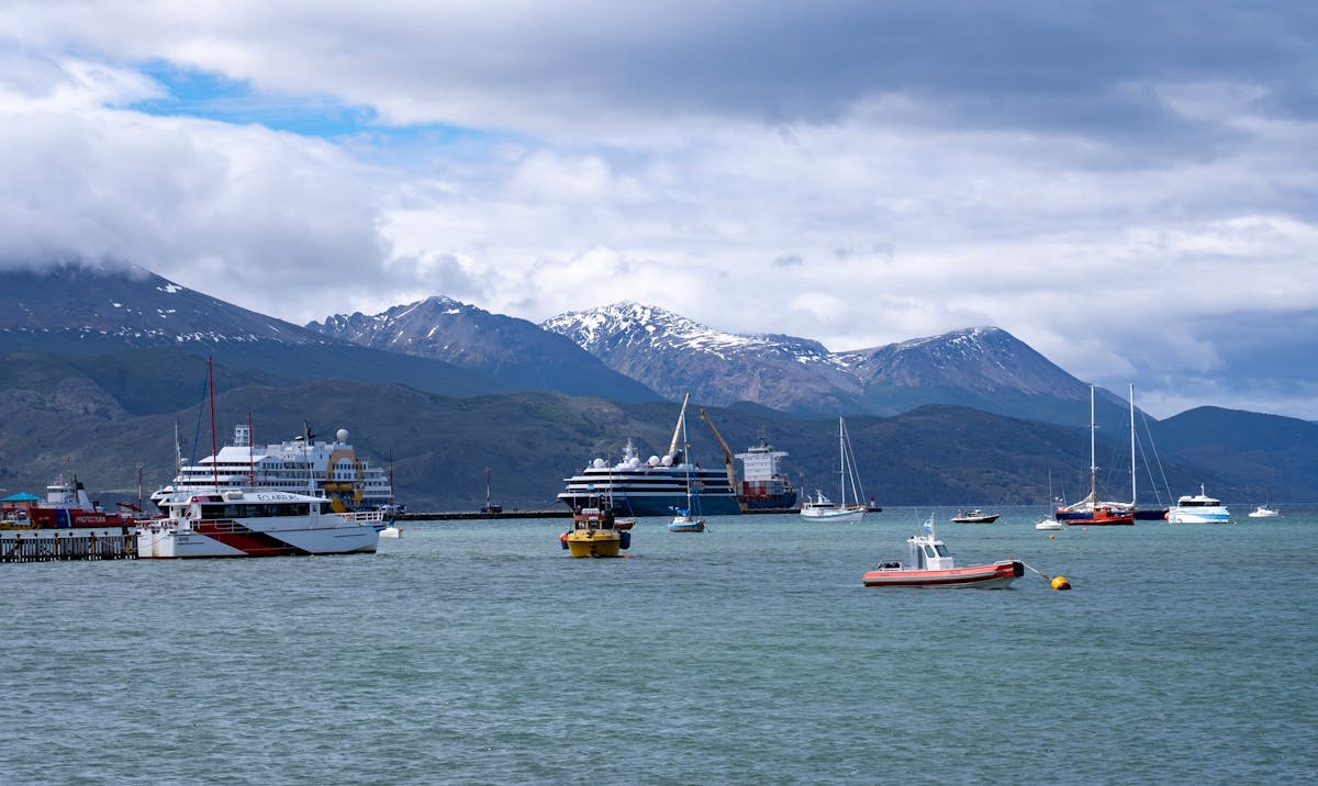 The harbor town of Ushuaia with snow-capped mountains at the end of the world